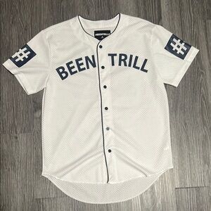 White and Black Jersey Shirt with Bold Text